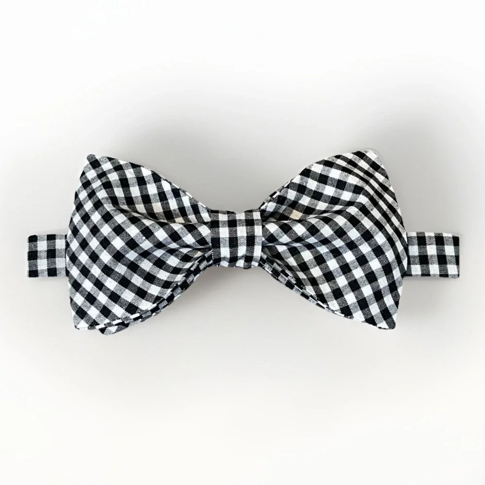 NEW Custom Mens Gingham Bow Tie Pre-tied Adjustable Gift 4 Him Black/White Check